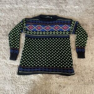 Lauren Ralph Lauren Sweater Womens Medium Black Fair Isle Neon
